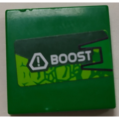 green tile 2 x 2 with lime scales and white exclamation mark in triangle and boost pattern model right side sticker - set 8114