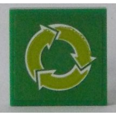 green tile 2 x 2 with lime recycling arrows pattern sticker - set 60154