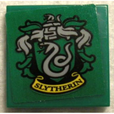 green tile 2 x 2 with hp slytherin house crest on green background pattern sticker - set 75956