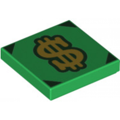 green tile 2 x 2 with gold dollar sign and dark green corners pattern