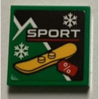 green tile 2 x 2 with white sport and snowflakes bright light orange snowboard and red price tag pattern sticker - set 60380