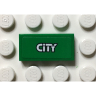 green tile 1 x 2 with city pattern sticker - set 60059