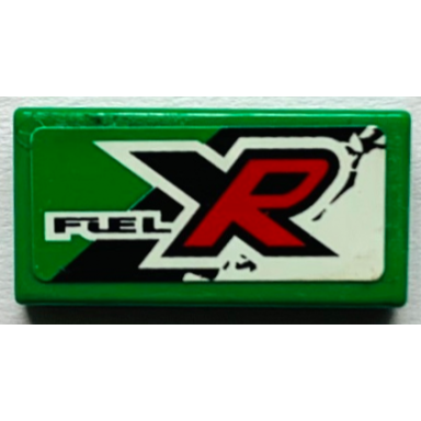 green tile 1 x 2 with black red and white fuel xr pattern model right side sticker - set 8184