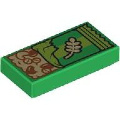green tile 1 x 2 with tan granola bar with reddish brown grains and seeds and lime wrapping pattern