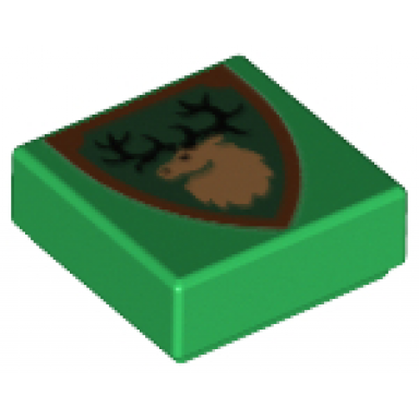 green tile 1 x 1 with shield triangular with forestmen elk deer head pattern
