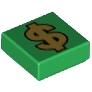 green tile 1 x 1 with gold dollar sign $ pattern