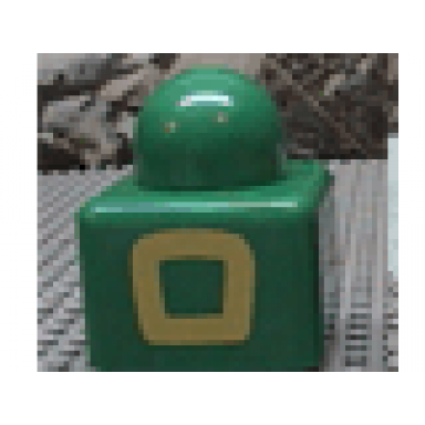 green primo brick 1 x 1 with yellow square outline on opposite sides pattern