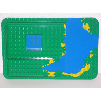 green duplo baseplate raised 16 x 24 with ramp and waterfall and pond pattern