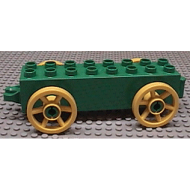 green duplo car base 2 x 8 x 1 1 2 with large yellow spoked wheels