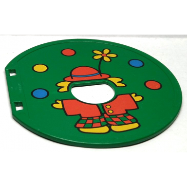 green duplo ball tube exit door with juggling clown pattern
