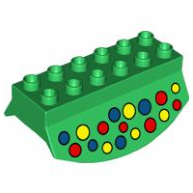green duplo brick 2 x 6 lower flap extensions with yellow red blue dots pattern