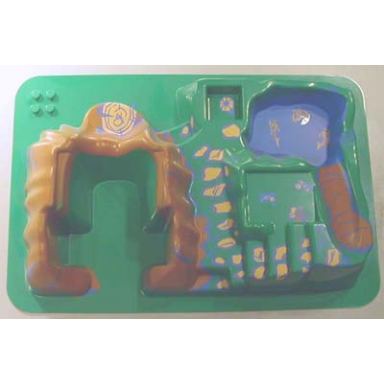 green duplo baseplate raised 16 x 24 with stairs and mountain with brown and blue pattern