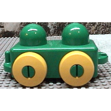 green primo vehicle wagon with tow hitches and yellow wheels
