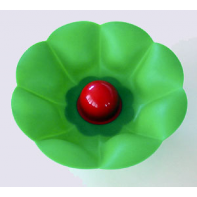 green primo plant rubber flower 3 x 3 with 8 petals and red center stud