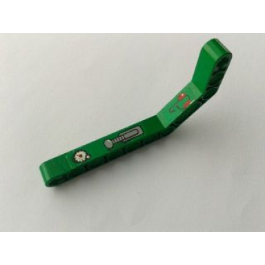 green technic liftarm modified bent thick 1 x 11.5 double with gauge lever and headphones pattern model left side stickers - set 8217