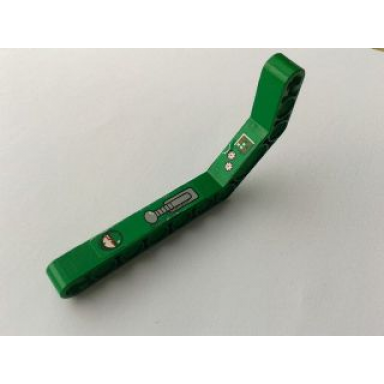 green technic liftarm modified bent thick 1 x 11.5 double with horizon gauge lever meters and buttons pattern model right side stickers - set 8217