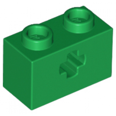 green technic brick 1 x 2 with axle hole