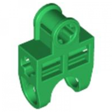 green technic axle connector 2 x 3 with ball joint socket - open sides angled forks with closed axle holes