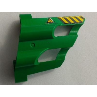green technic panel fairing 1 large short large holes side a with black and yellow danger stripes and triangle with exclamation mark pattern sticker - set 8446