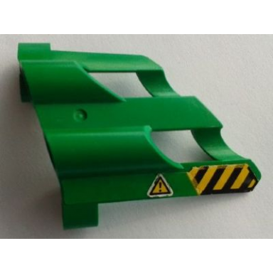 green technic panel fairing 2 large short large holes side b with black and yellow danger stripes and triangle with exclamation mark upside down pattern sticker - set 8446