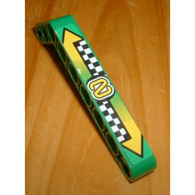 green technic liftarm modified bent thick 1 x 9 7 - 3 with 2 arrows and checkered pattern sticker - set 8241