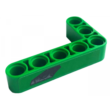 green technic liftarm modified bent thick l-shape 3 x 5 with black and silver piston pattern sticker - set 42136