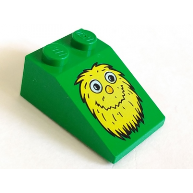 green slope 33 3 x 2 with mcdonalds character with yellow fur and orange nose pattern fry guy