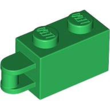 green brick modified 1 x 2 with bar handle on end - bar flush with edge