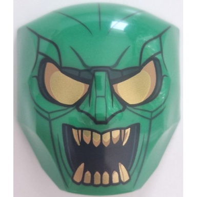 green large figure face with brow and nose detail 2 x 2 round brick attachment with gold eyes open mouth with teeth and lines pattern green goblin
