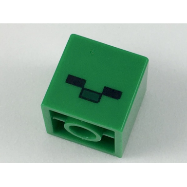green minifigure head modified small cube with 2 black rectangles and 1 dark green rectangle pattern minecraft baby zombie