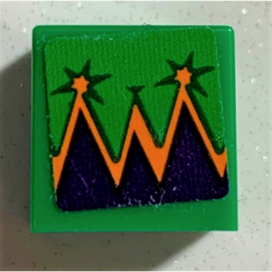 green minifigure head modified small cube with dark purple and orange wrapping pattern sticker - set 75978