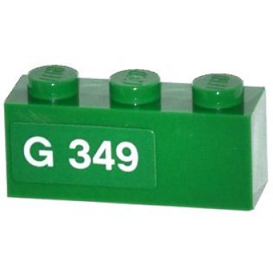 green brick 1 x 3 with white g 349 pattern model left side sticker - set 70805
