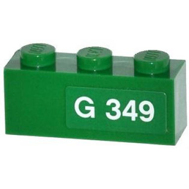 green brick 1 x 3 with white g 349 pattern model right side sticker - set 70805