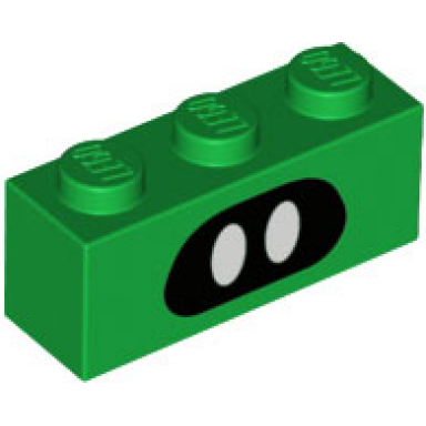 green brick 1 x 3 with white ovals eyes on black background pattern super mario coin coffer