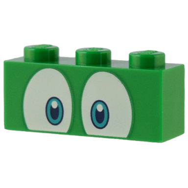 green brick 1 x 3 with dark blue and dark turquoise eyes on white background pattern super mario spike upper face