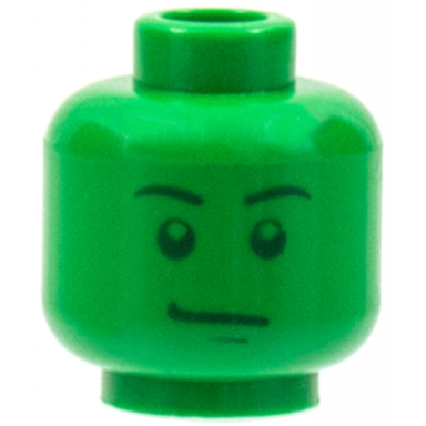 green minifigure head male stern black eyebrows green pupils and chin dimple pattern