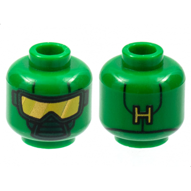 green minifigure head scuba mask with yellow goggles and h on back pattern hydra diver