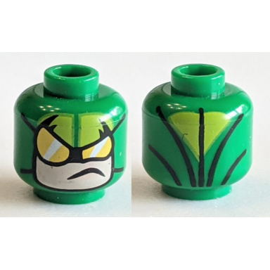 green minifigure head balaclava yellow goggles and forehead panels light nougat face pattern scorpion