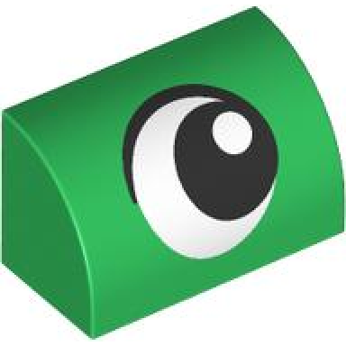 green slope curved 1 x 2 with black and white eye looking left pattern