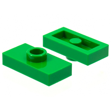 green plate modified 1 x 2 with 1 stud without groove jumper