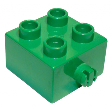 green duplo brick 2 x 2 with pin on side