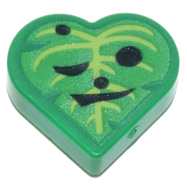 green tile round 1 x 1 heart with bright green and lime leaf with black eyes nose and mouth pattern the legend of zelda korok oakin face
