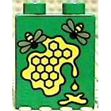 green duplo brick 1 x 2 x 2 with honeycomb pattern