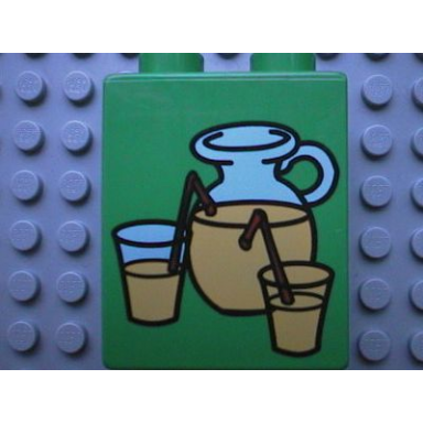 green duplo brick 1 x 2 x 2 with lemonade pitcher and glasses pattern