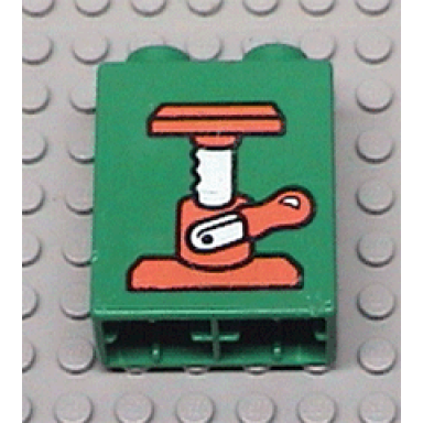 green duplo brick 1 x 2 x 2 with car jack pattern