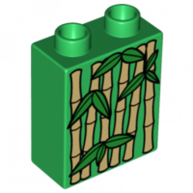 green duplo brick 1 x 2 x 2 with bamboo pattern