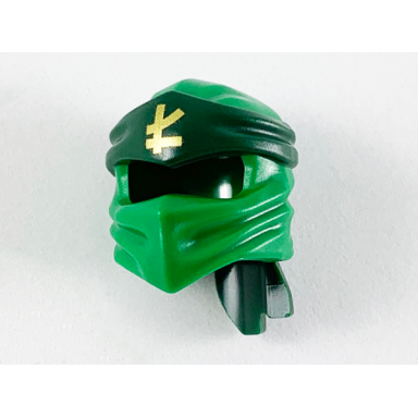 green minifigure headgear ninjago wrap type 4 with molded dark green headband and printed gold ninjago logogram letter l pattern