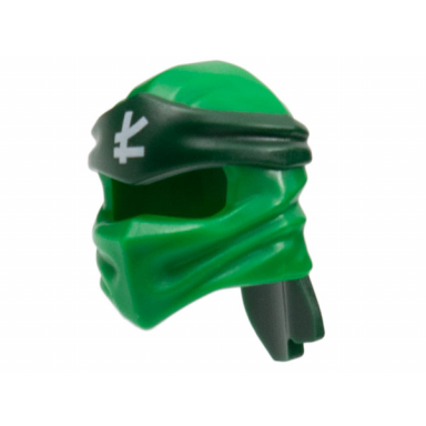 green minifigure headgear ninjago wrap type 4 with molded dark green headband and printed white ninjago logogram letter l pattern