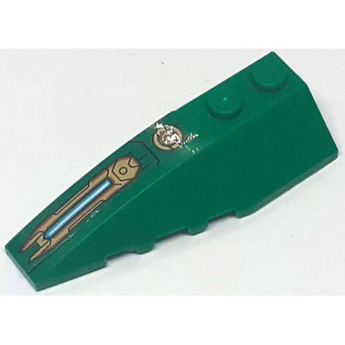 green wedge 6 x 2 left with gold circle and armor plate with stripe pattern sticker - set 71763