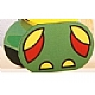 green duplo brick 2 x 4 x 2 rounded ends with red and yellow wings and yellow feet pattern